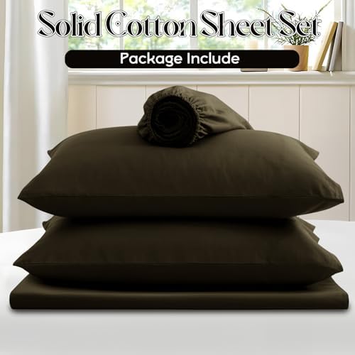 Entisn Pure Cotton Sheets Full 4-Pc Set, 400TC, 16" Pocket, Chocolate