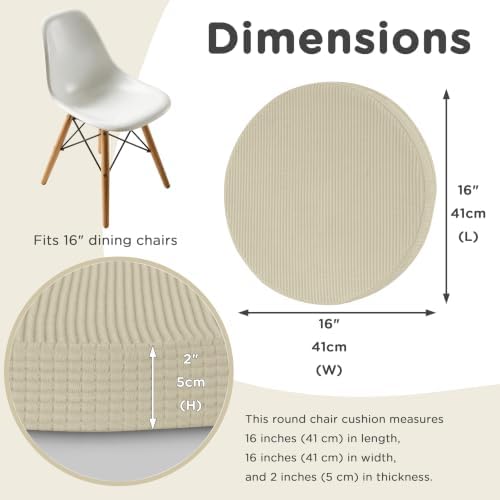 AddGrace Round Chair Cushions for Dining Chairs 2 Pack 16"x16" Beige