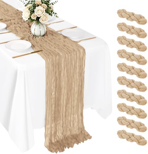 10 Pack Beige Cheesecloth Table Runner 17x108 Inch Boho Gauze Cheese