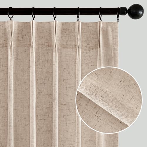 MIULEE Natural Beige Pinch Pleated Linen Curtains 2 Panels 40W x 84L