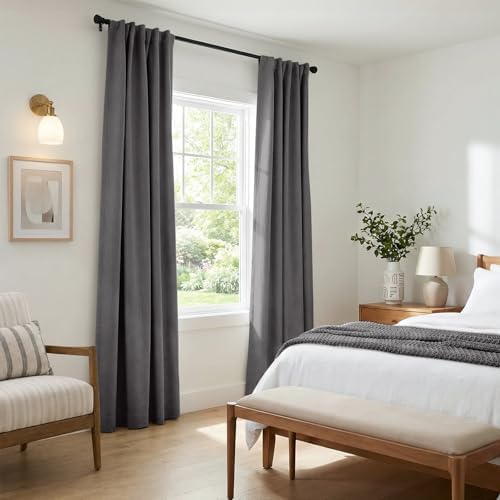 INOVADAY 100% Blackout Linen Curtains for Bedroom 50x63 Inches Dark