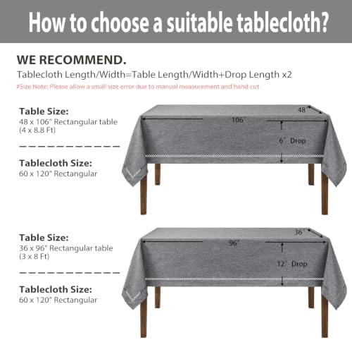 Gray 60x120 Rectangle Polyester Linen Farmhouse Tablecloth