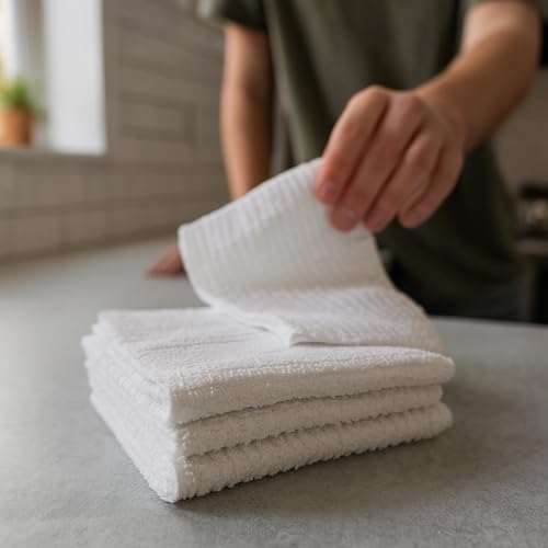 Looperry Ribbed Bar Mop Towels White Terry Cloth Dish Rags, Cotton