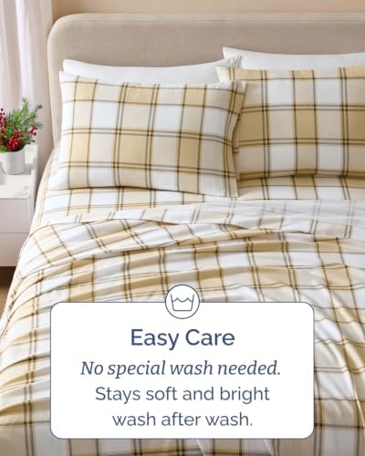 Flannel Christmas Sheets - 100% Cotton Flannel Sheet Set - Taupe Plaid