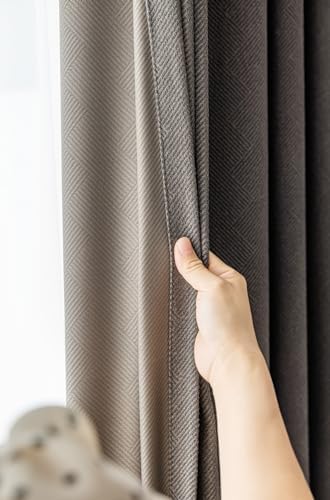 Epinki Curtain 2 Panel, Chenille Dark Gray Jacquard Solid Color