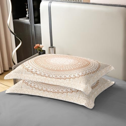 Beige Mandala 100% Cotton Duvet Cover Bohemian Style Retro Floral