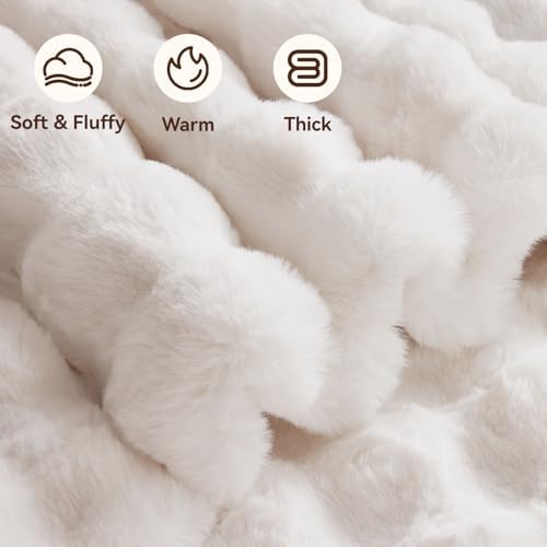 Anysay Faux Fur Throw Blanket,1000GSM Fluffy Soft Bubble Blanket