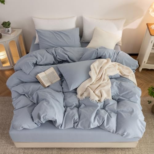 Duvet Cover Set 100% Washed Cotton Linen Feel 2‐Pcs Twin