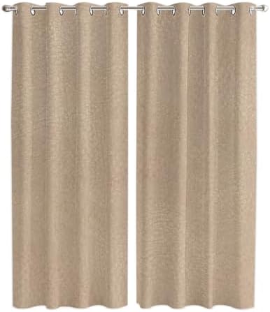 Beige Window Curtains Panels with Silver Grommet, Farmhouse Solid