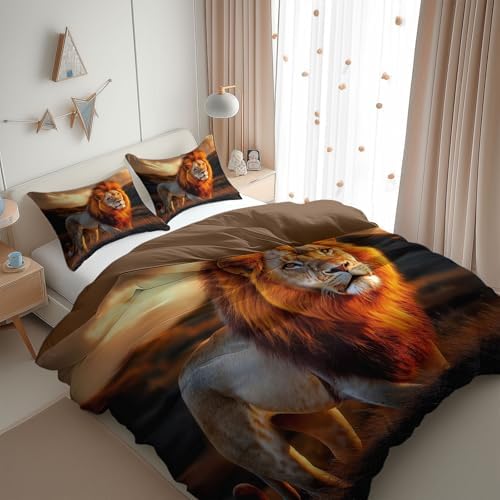 California King Duvet Cover Set Animal Lion Savannah Soft Microfiber
