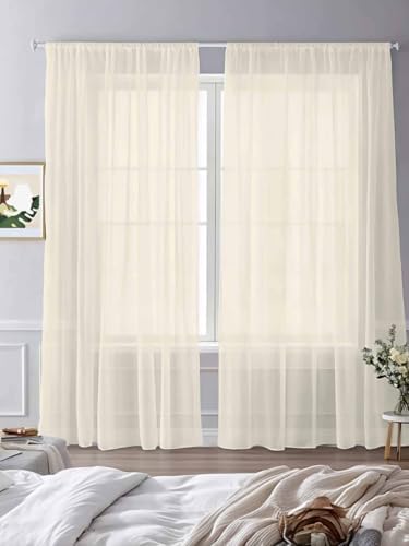Cream Sheer Curtains for Living Room 108 inch Length 2 Panels Set