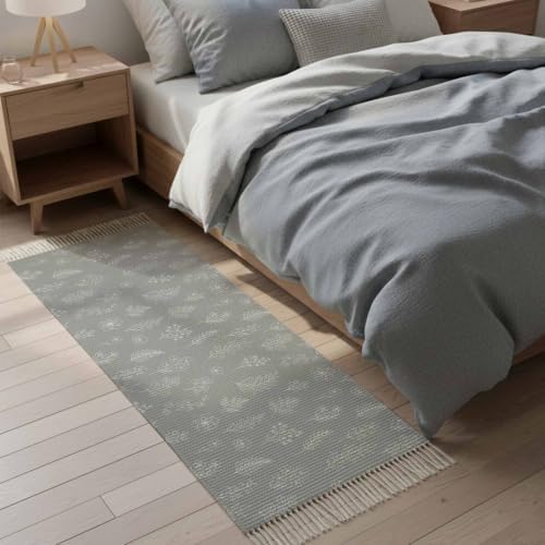 Grey Botanical Hallway Runner Rug 2'x5', Farmhouse Summer Floral
