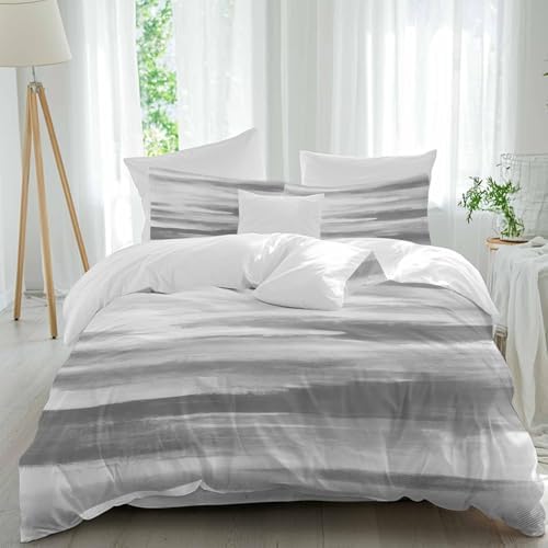 Gray White Duvet Cover Set Queen Size, Vintage Country Abstract