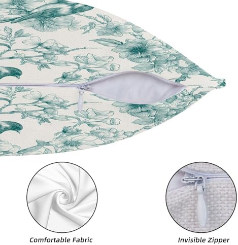 KiuLoam Vintage Toile Teal Floral Pillow Covers 22x22 Inch Set of 2