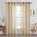 MIULEE Beige Khaki Sheer Curtains Linen Textured Panels 54X84 Inches