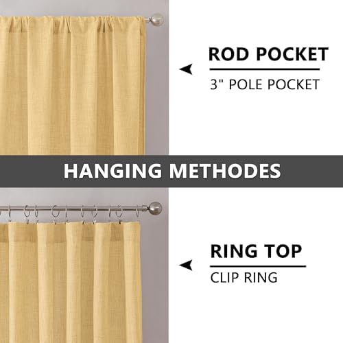 Tollpiz Linen Curtains Bedroom Rod Pocket Semi Sheer Curtain Burlap