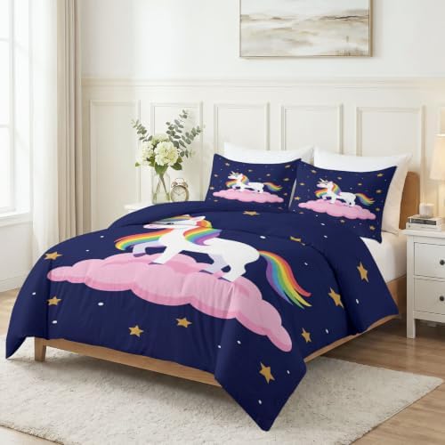 King Duvet Cover Set Soft Microfiber Dream Unicorn