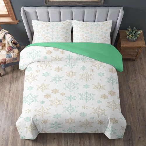 King Duvet Cover Set Soft Microfiber Christmas Snowflakes