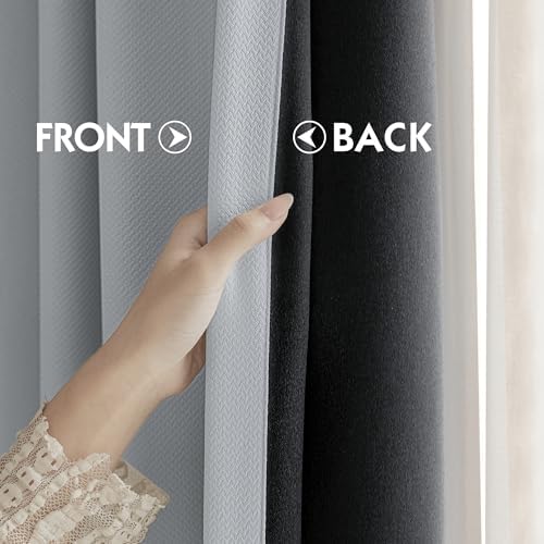 FMFUNCTEX 100% Blackout Light Grey Curtains 63 Inches for Bedroom, 2