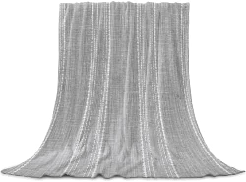 Flannel Fleece Blanket 60" x 80", Grey Stripe Microfiber Cozy Soft