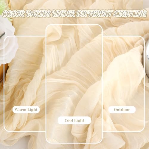 2 Pack Cheesecloth Table Runner, 120 Inch Beige Table Runner for Decor