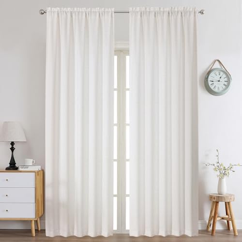 Chyhomenyc Natural Curtains 120 Inch Length 2 Panels Set, Faux Linen