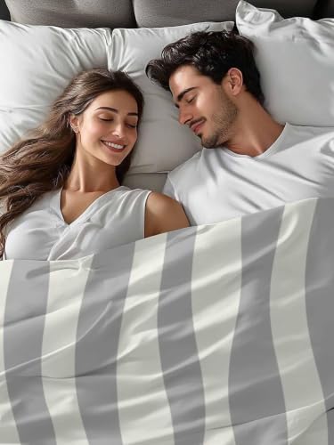 King Size Flat Sheet Only, Gray Beige Wavy Stripe Bed Top Sheet Soft