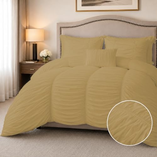 BedDecor 3 Piece Ruched Pattern Duvet Set with Zipper & Corner Ties