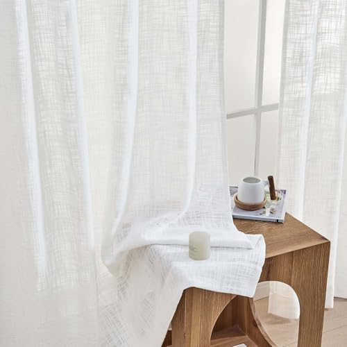 OWENIE White Faux Linen Curtains for Bedroom Living Room 63 Inch