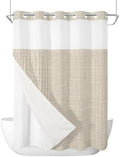 Neutral Tan Linen Weave No Hook Shower Curtain with Snap in Liner