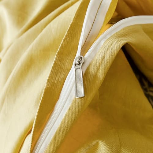 SUSYBAO Mustard Yellow Flower Duvet Cover Queen 100% Cotton 3 Pcs Set