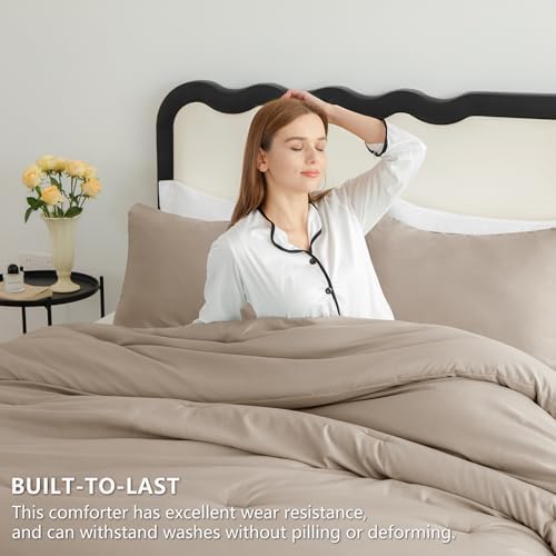 CozyLux Full Comforter Set, 3 Pieces Down Alternative Bedding, Khaki