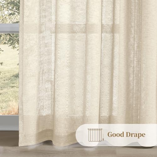 Sand Beige Pinch Pleat Semi Sheer Curtains 40x84 Inch 2-Panel