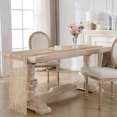 12 Pack Tan Beige Cheesecloth Table Runners, 120 Inch 10Ft Gauze Table