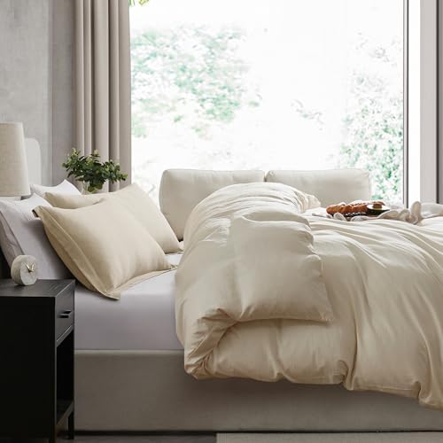 Hearth & Harbor Prewashed Twin Duvet Cover Set, Beige Cream