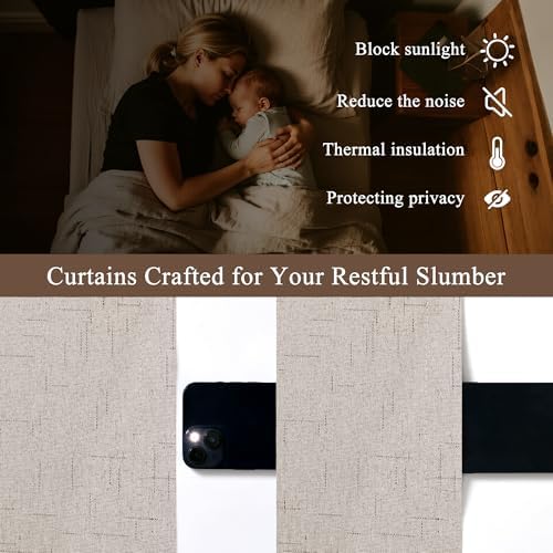 Jowels Oatmeal Linen Blackout Curtains 120 Inches Long 2 Panels for