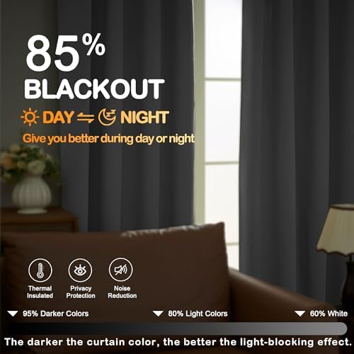 OVZME Grey Blackout Curtains for Bedroom 63 Inch Length 2 Panels