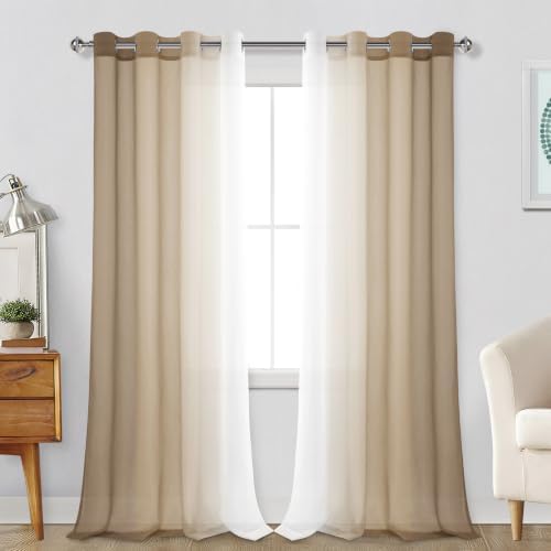 Hiasan Ombre Sheer Curtains Taupe Gradient, 52 x 96 Inches Long, 2