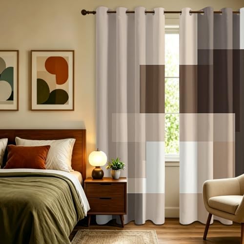 Brown Taupe Blackout Drapes for Bedroom 84 Inch Long