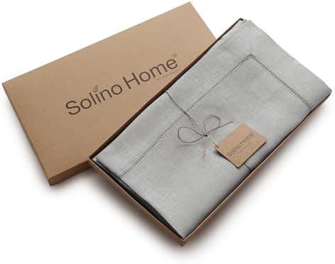 Solino Home 100% Pure Linen Tablecloth Grey, Classic Hemstitch 60 x