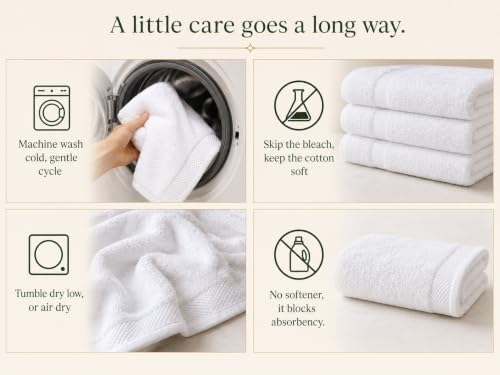 100% Cotton Hand Towels for Bathroom, Set of 6 (16"x27") - White