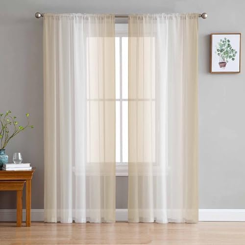 Sheer Curtains 108 Inches Long 2 Panels Set for Living Room, Beige