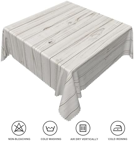 70x70inches Gray White Wood Grain Square Tablecloth Rustic Wooden