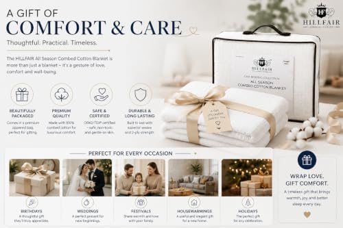 HILLFAIR 100% Combed Cotton Blanket– California King Size Bed Blanket