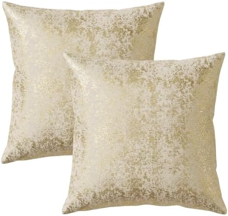 2 Pack Foil Embossed Velvet Throw Pillow Covers 20x20 Gold