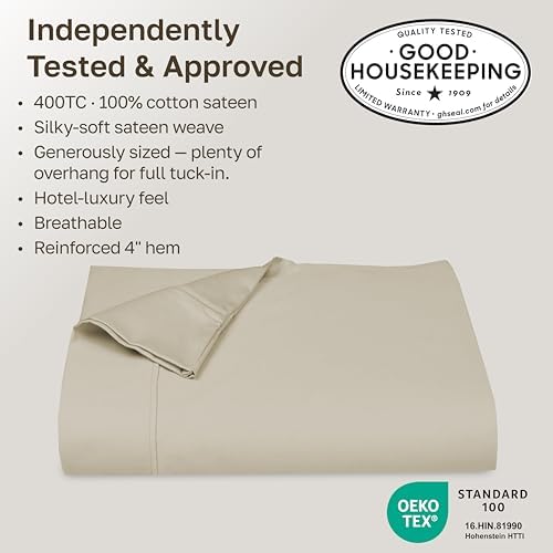 California Design Den Soft 100% Cotton Sateen Twin Top Sheets, Beige