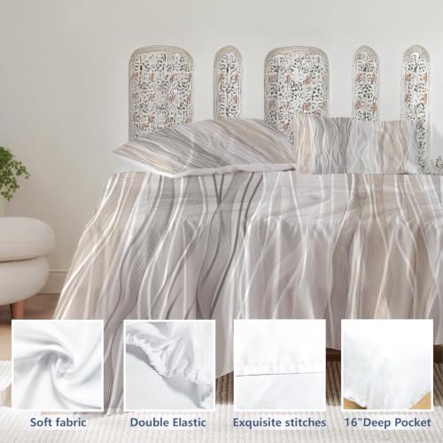 Batmerry Abstract Neutral Tones Queen Sheet Set–4 Piece Microfiber