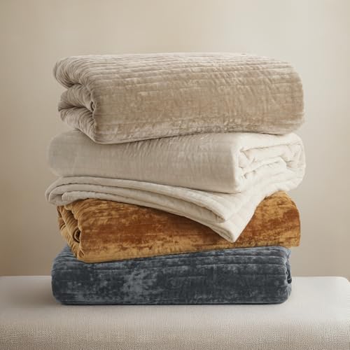 EverGrace Stripe Channel Luxury Velvet Quilt Set King Size, Charcoal