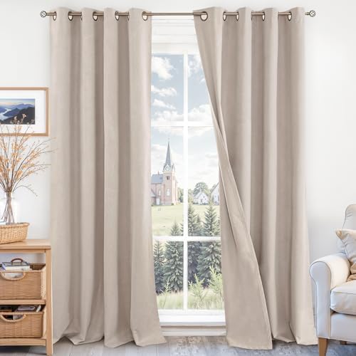 BGment 100% Tan Blackout Curtains for Living Room 96 Inch Long - 2