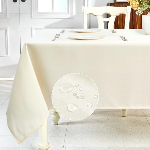 IVAPUPU Textured Linen Table Cloth for Rectangle Table, Ivory
